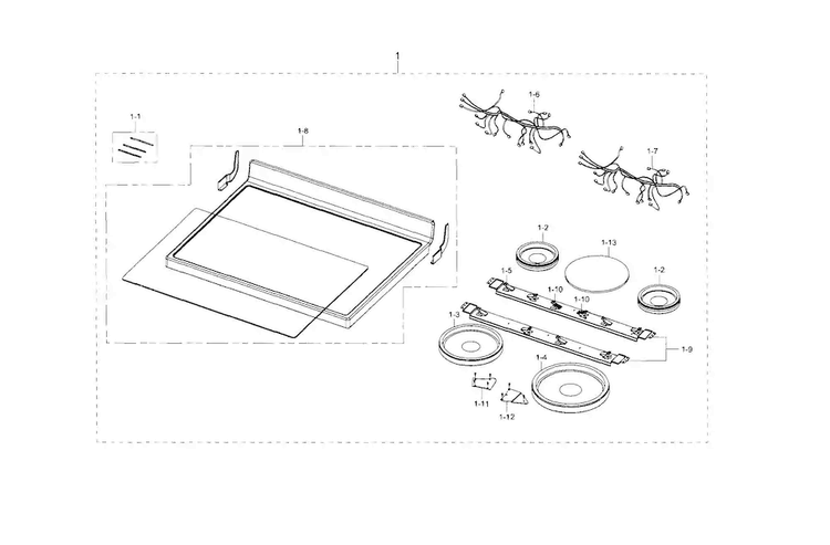 Cooktop Diagram and Parts List for NE595R0ABSR AA-0001 Samsung Range