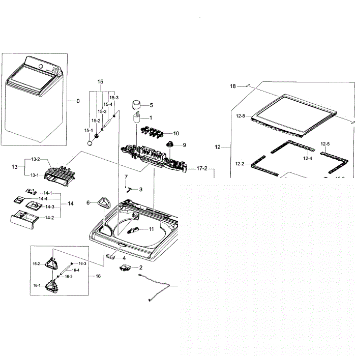 Cover-Top Diagram and Parts List for WA48H7400AW A2-02 Samsung Washer