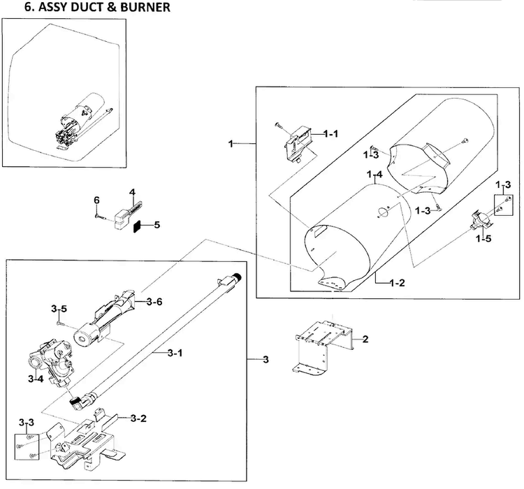 Duct & Burner Diagram and Parts List for DV219AGW XAA-0001 Samsung Dryer