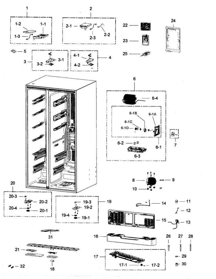 Cabinet Parts 2 Diagram and Parts List for RSG307AAWP XAA-0000 Samsung Refrigerator
