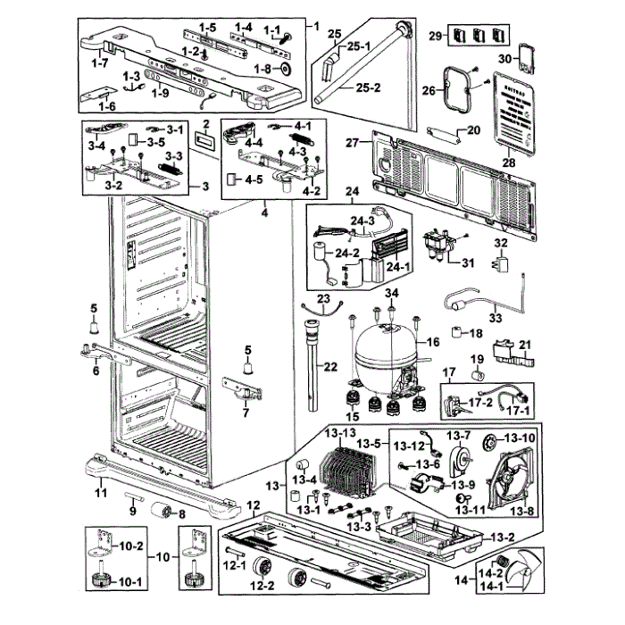 Cabinet Diagram and Parts List for RF266AZPN XAA-00 Samsung Refrigerator