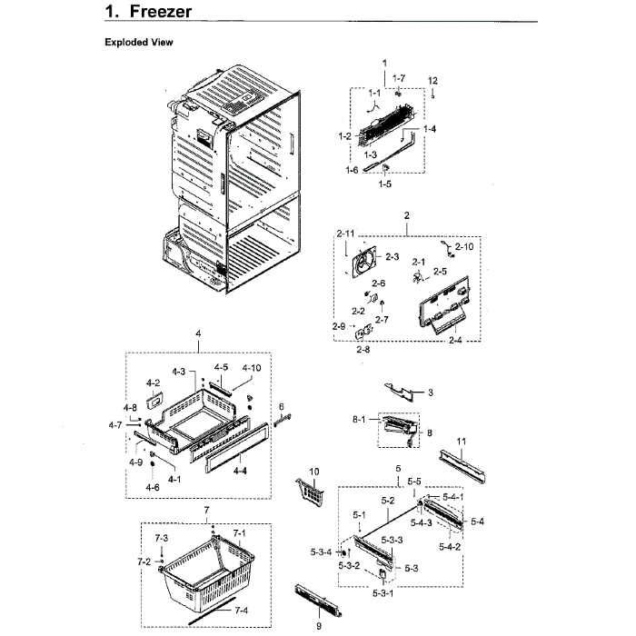 Freezer Diagram and Parts List for RF28HFEDBWW AA-08 Samsung Refrigerator