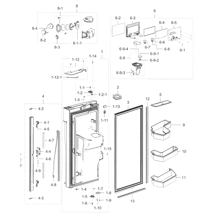 Fridge Door L Diagram and Parts List for RF32FMQDBSR AA-10 Samsung Refrigerator