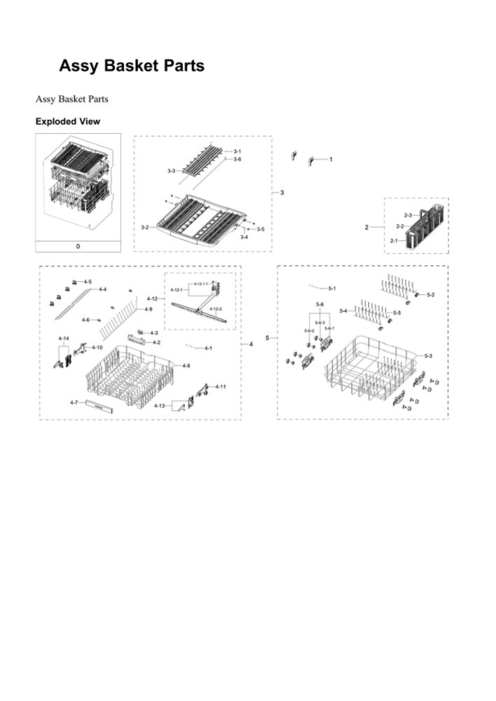 Basket Parts Assembly Diagram and Parts List for DW80B6061US AA-00 Samsung Dishwasher