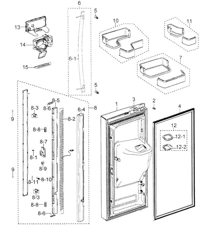 Left Door Diagram and Parts List for RFG298AABP XAA Samsung Refrigerator