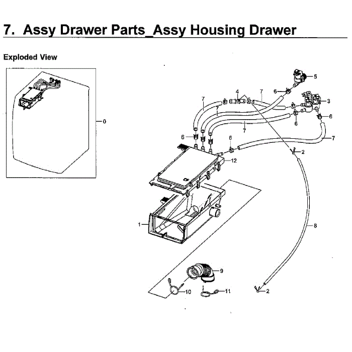 Drawer Housing Diagram and Parts List for WF45M5500AP A5-00 Samsung Washer