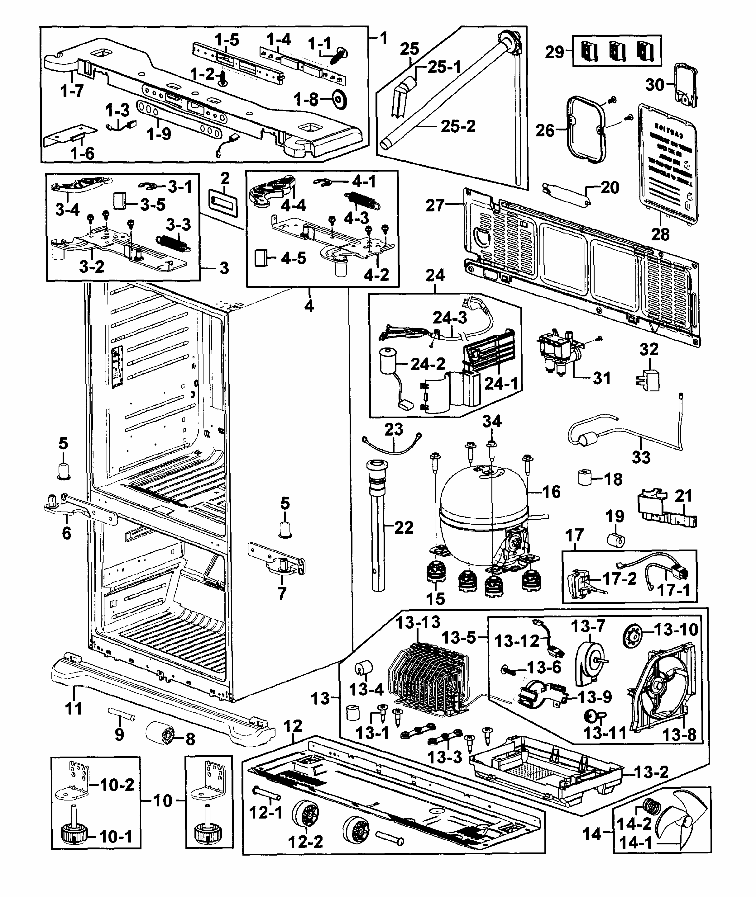 Cabinet Diagram and Parts List for RF266AZPN XAA-0000 Samsung Refrigerator