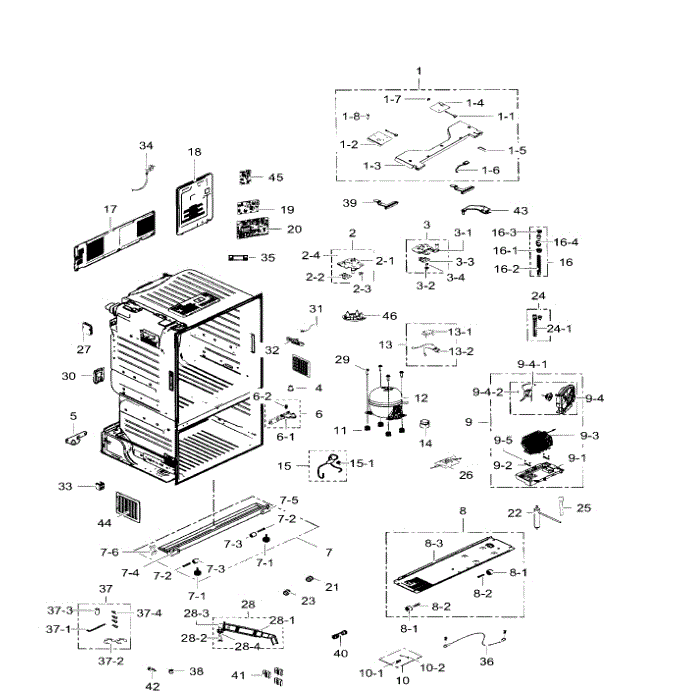 Cabinet Diagram and Parts List for RF30HDEDTSR AA-05 Samsung Refrigerator