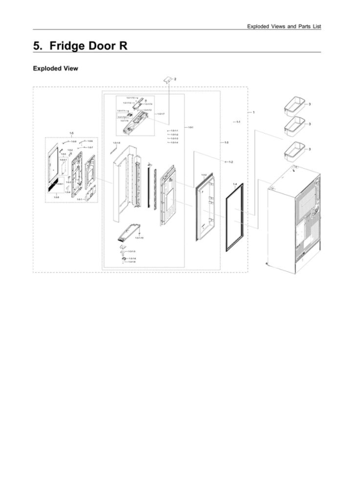 Right Refrigerator Door Parts Diagram and Parts List for RF28N9780SG AA-05 Samsung Refrigerator