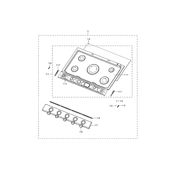Cooktop Frame Diagram and Parts List for NA36N7755TS AA-00 Samsung Cooktop