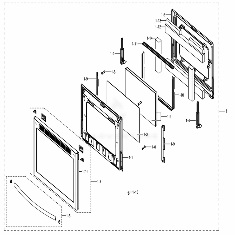 Assembly Door Diagram and Parts List for NE58K9500SG (AA)(0002) Samsung Range