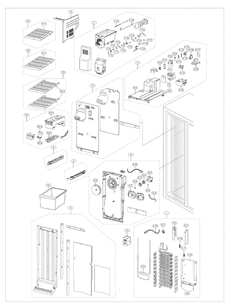 Freezer Diagram and Parts List for RS261MDRS XAA-0001 Samsung Refrigerator