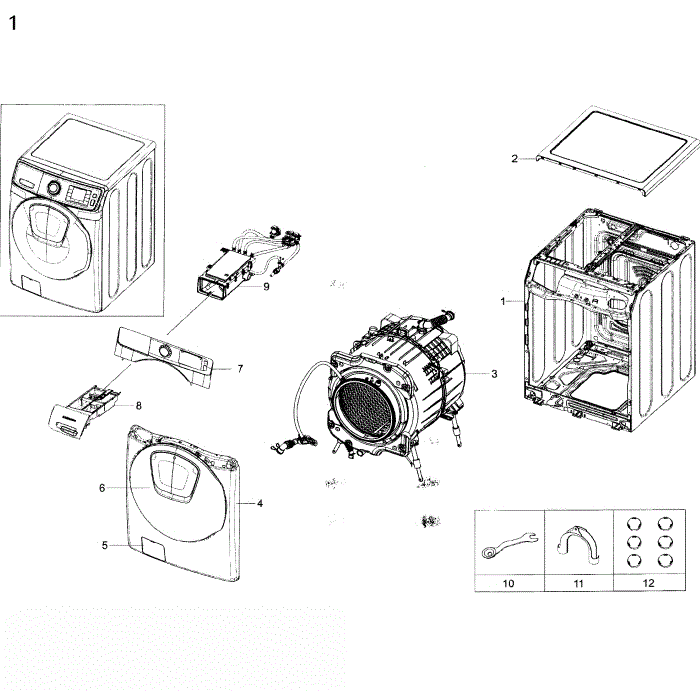 Main Assembly Diagram and Parts List for WF50K7500AW A2-00 Samsung Washer