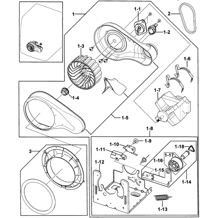 Motor Assembly Diagram and Parts List for DV331AGR XAA-00 Samsung Dryer