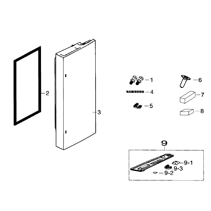Door Right Diagram and Parts List for RF260BEAESR AA-00 Samsung Refrigerator
