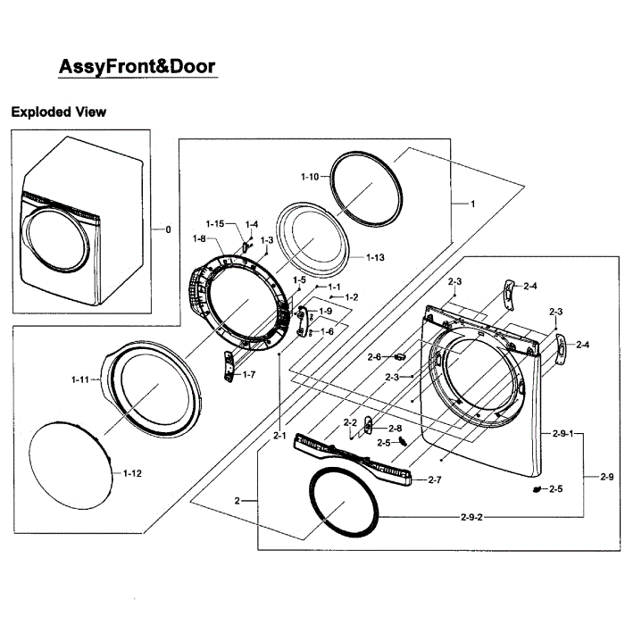 Front Assembly Diagram and Parts List for DV405ETPAWR AA-01 Samsung Dryer