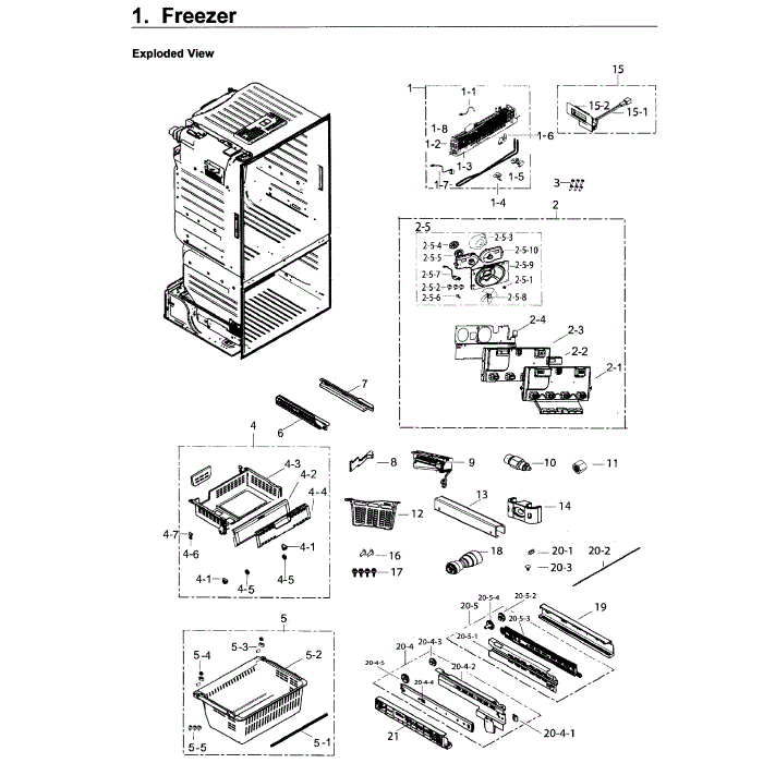 Freezer Diagram and Parts List for RF26J7500BC AA-00 Samsung Refrigerator