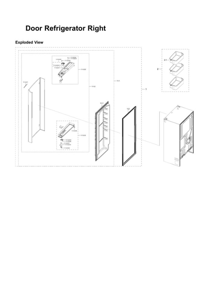 Right Refrigerator Door Parts Diagram and Parts List for RF23R6201SG AA-50 Samsung Refrigerator