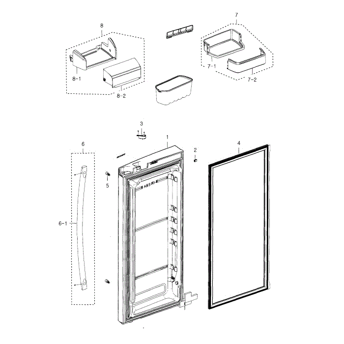 Fridge Door R Diagram and Parts List for RFG237AABP XAA-01 Samsung Refrigerator