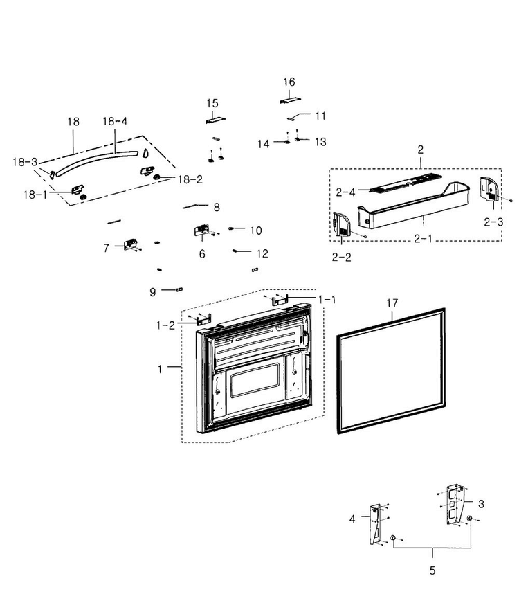 Freezer Door Diagram and Parts List for RFG293HAPN XAA-0001 Samsung Refrigerator
