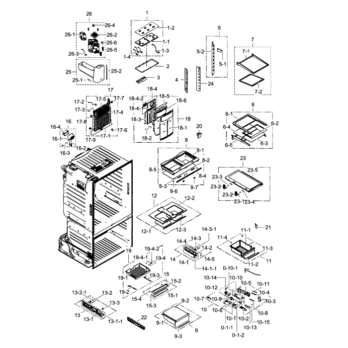 Refrigerator Diagram and Parts List for RF263TEAEBC AA-01 Samsung Refrigerator