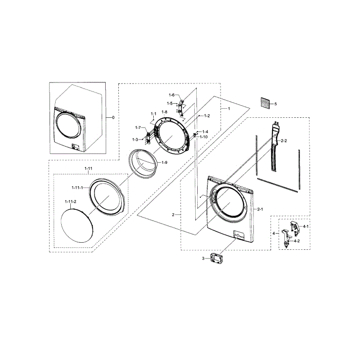 Frame Front And Door Diagram and Parts List for WF330ANB XAA-04 Samsung Washer