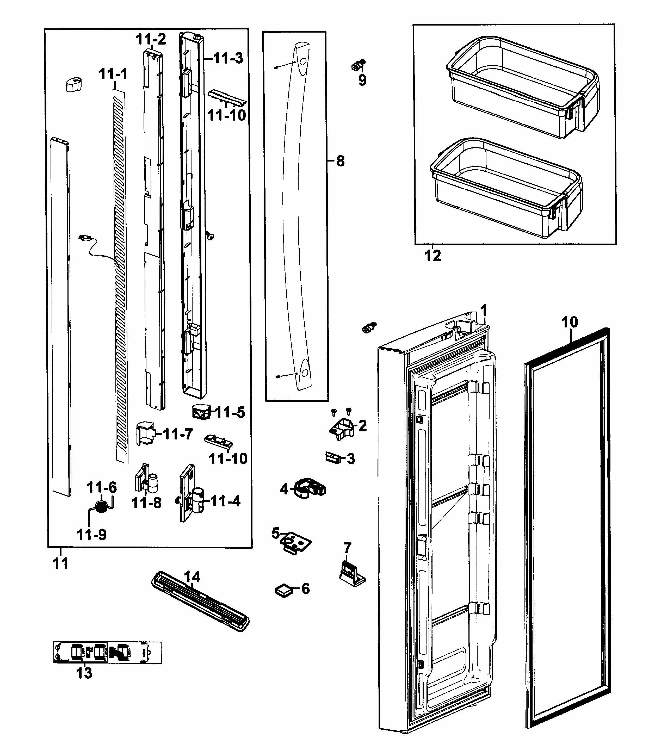 Door Left Diagram and Parts List for RF266AERS XAA-0001 Samsung Refrigerator