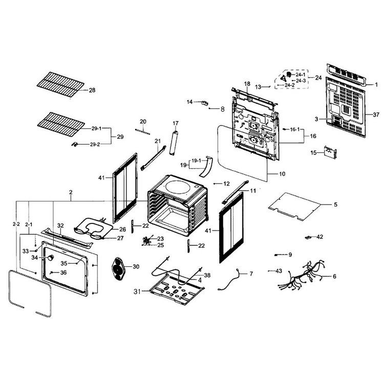 Main Section Diagram and Parts List for NE59J3420SB AA-0004 Samsung Range