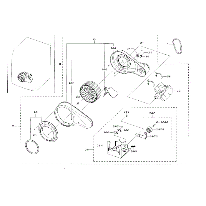 Motor Duct Diagram and Parts List for DV45H6300GG A3-00 Samsung Dryer
