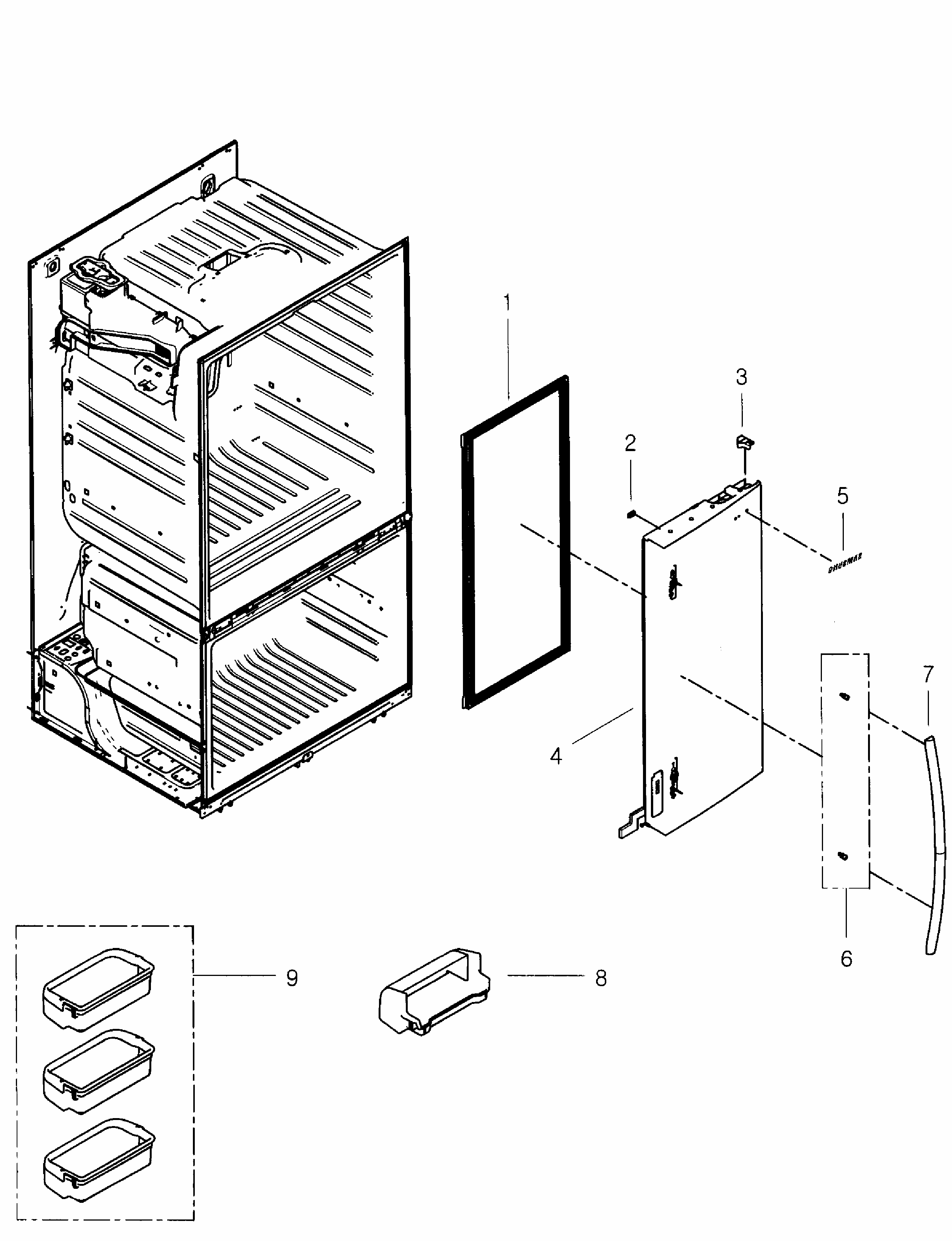 Right Door Diagram and Parts List for RF268ACWP XAA-0001 Samsung Refrigerator