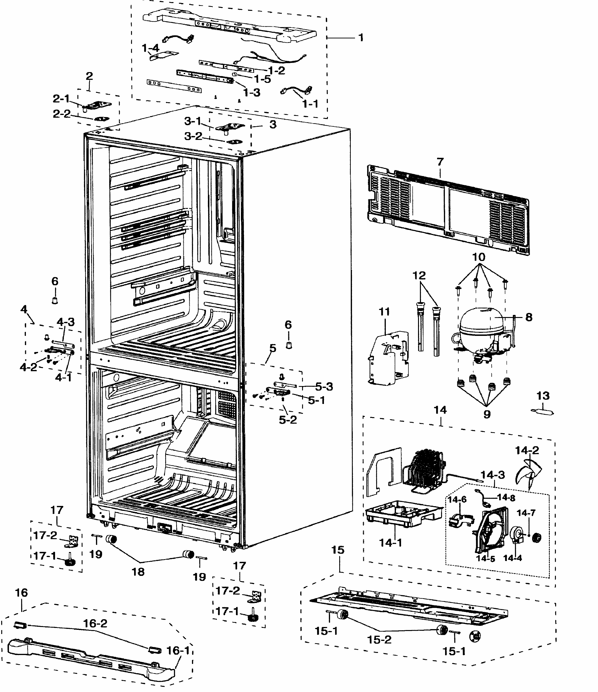 Cabinet Diagram and Parts List for RF197ABBP XAA-0000 Samsung Refrigerator