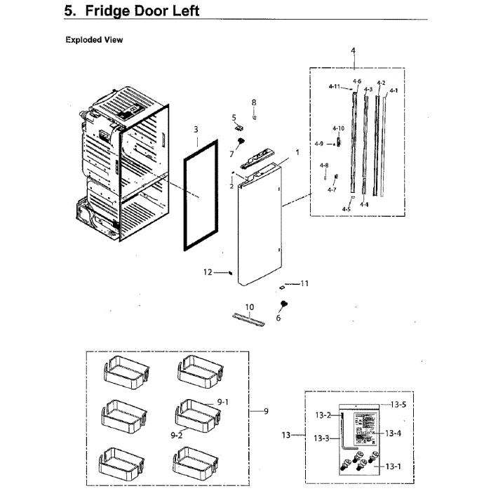 Left Door Diagram and Parts List for RF220NCTASG AA-00 Samsung Refrigerator