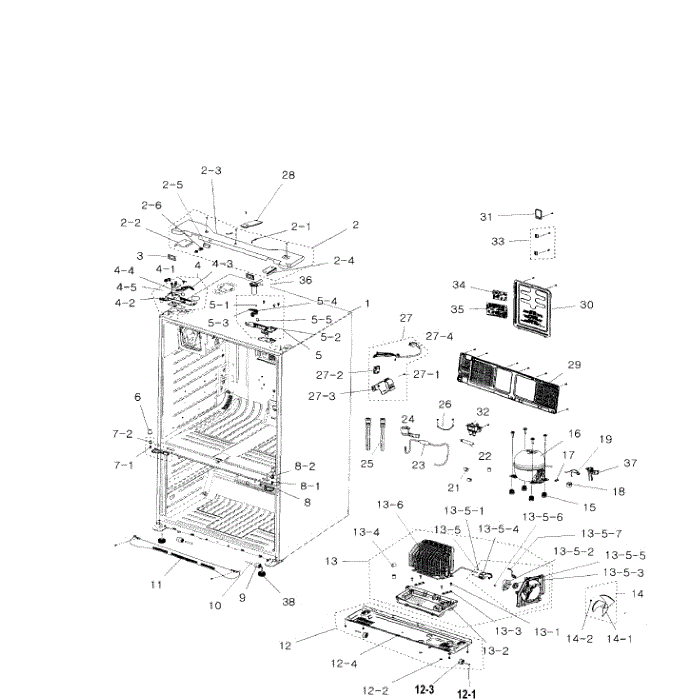 Cabinet Diagram and Parts List for RFG299ABRS XAA-00 Samsung Refrigerator