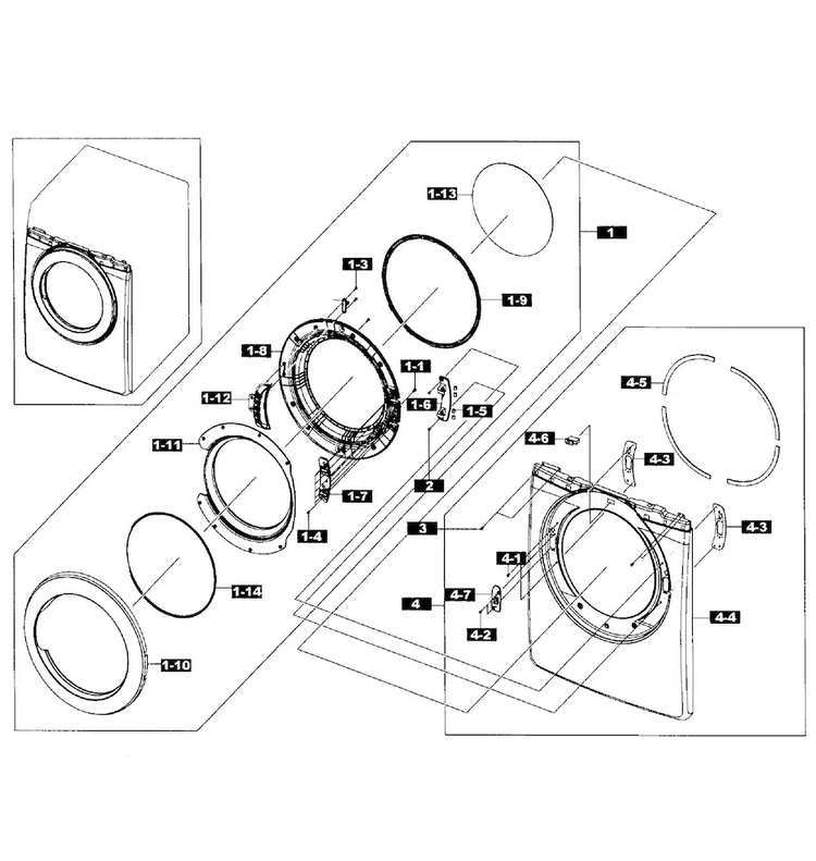 Front/door Assy Diagram and Parts List for DV365GTBGWR A3-0001 Samsung Dryer