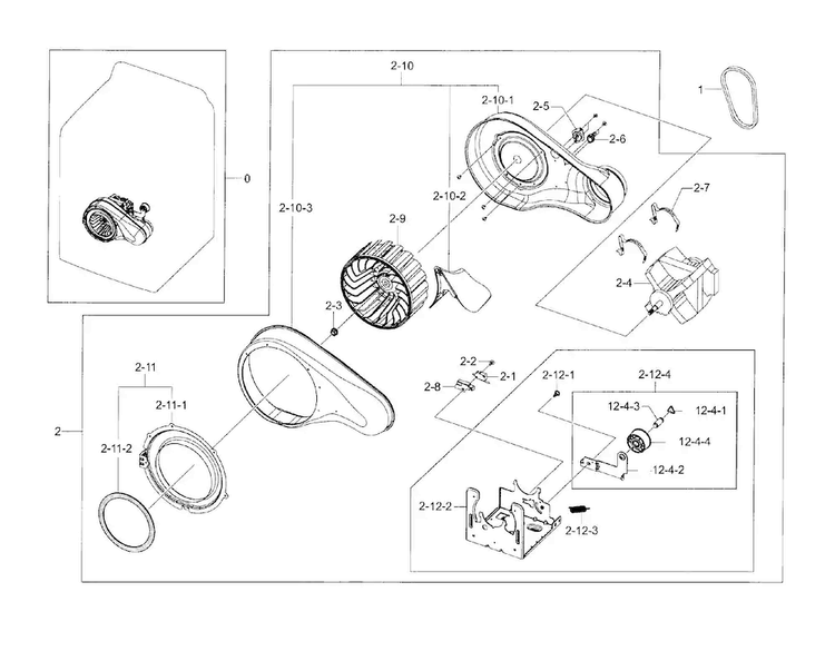 Motor-duct Diagram and Parts List for DV56H9000GP A2-0000 Samsung Dryer