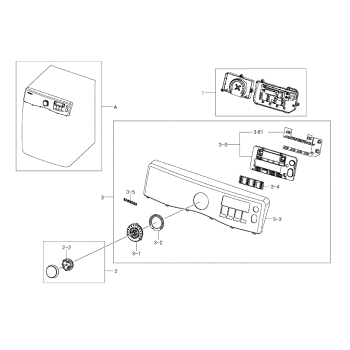 Control Panel Diagram and Parts List for DV405GTPAWR AA-02 Samsung Dryer