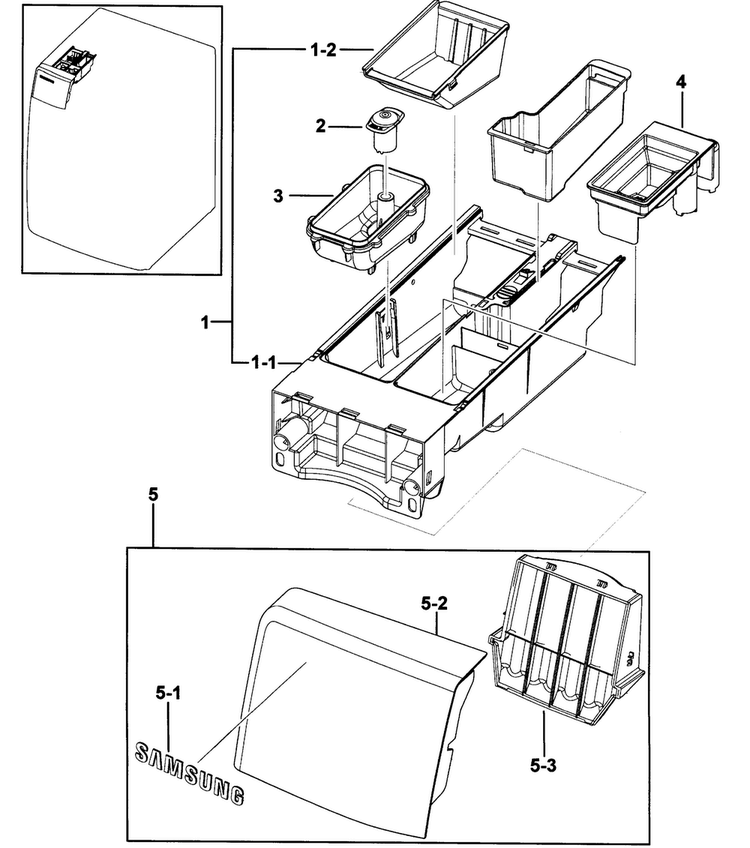 Drawer 1 Diagram and Parts List for WF431ABW XAA-0000 Samsung Washer