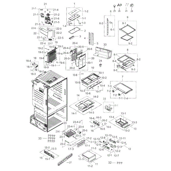 Fridge Diagram and Parts List for RF263BEAESG AA-00 Samsung Refrigerator