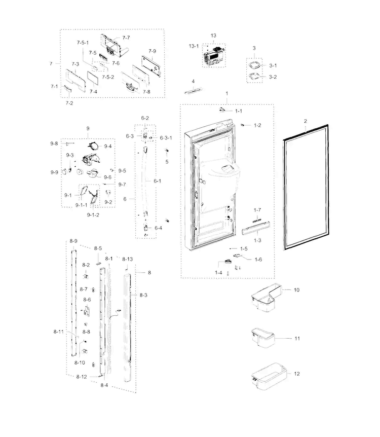 Refrigerator Door L Diagram and Parts List for RFG238AARS XAA-0002 Samsung Refrigerator