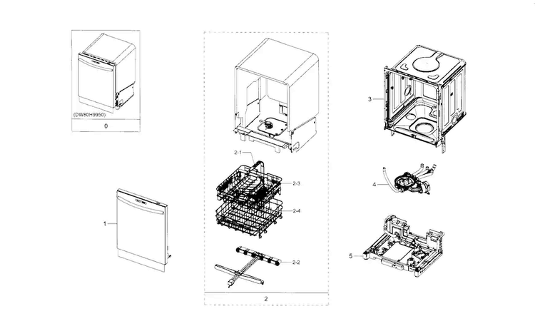Main Assy Diagram and Parts List for DW80H9940US AA-0000 Samsung Dishwasher