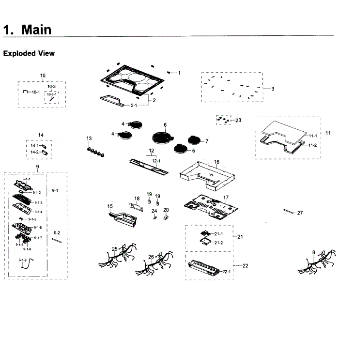 Main Assembly Diagram and Parts List for NZ30K6330RS AA-00 Samsung Cooktop