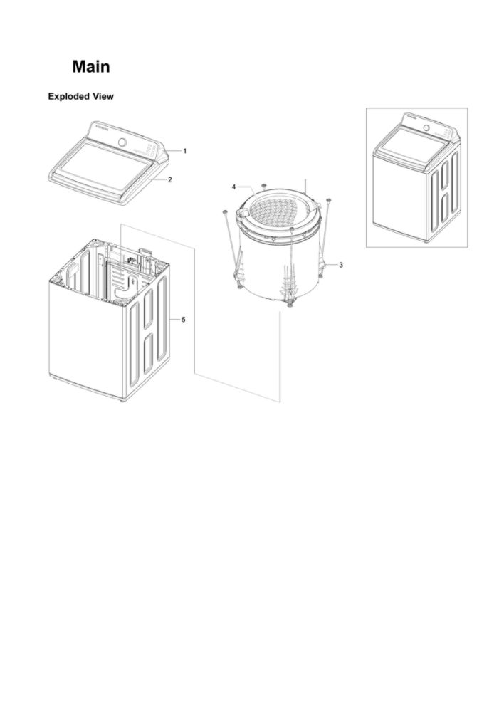 Main Assembly Diagram and Parts List for WA45H7000AW AA-11 Samsung Washer
