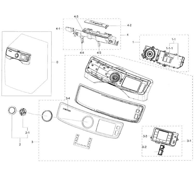 Control Panel Diagram and Parts List for DV50K7500GV A3-0001 Samsung Dryer