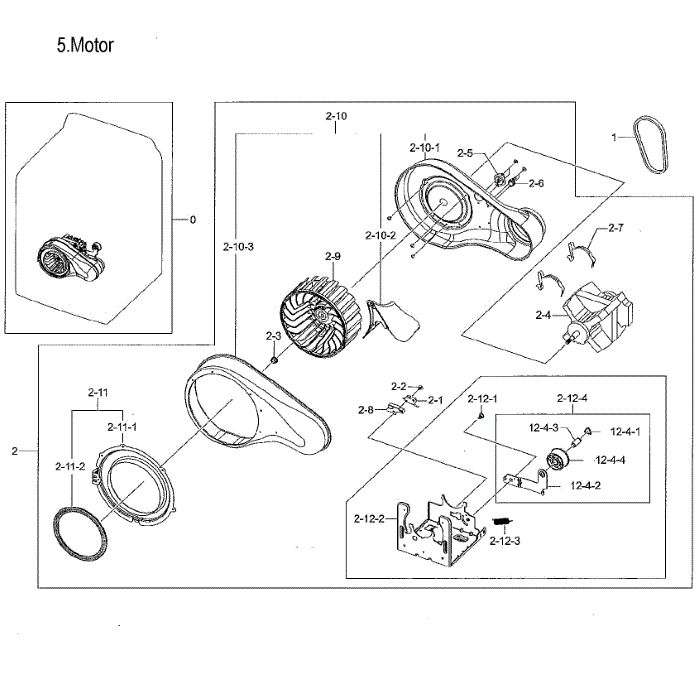 Motor Duct Diagram and Parts List for DVE52M8650W A3-00 Samsung Dryer