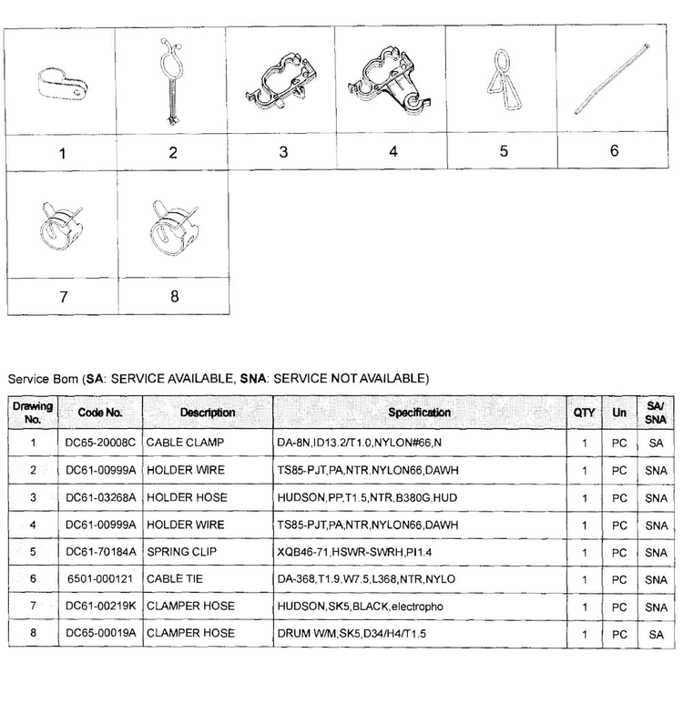 Small Parts Diagram and Parts List for WA45H7200AW A2-0000 Samsung Washer