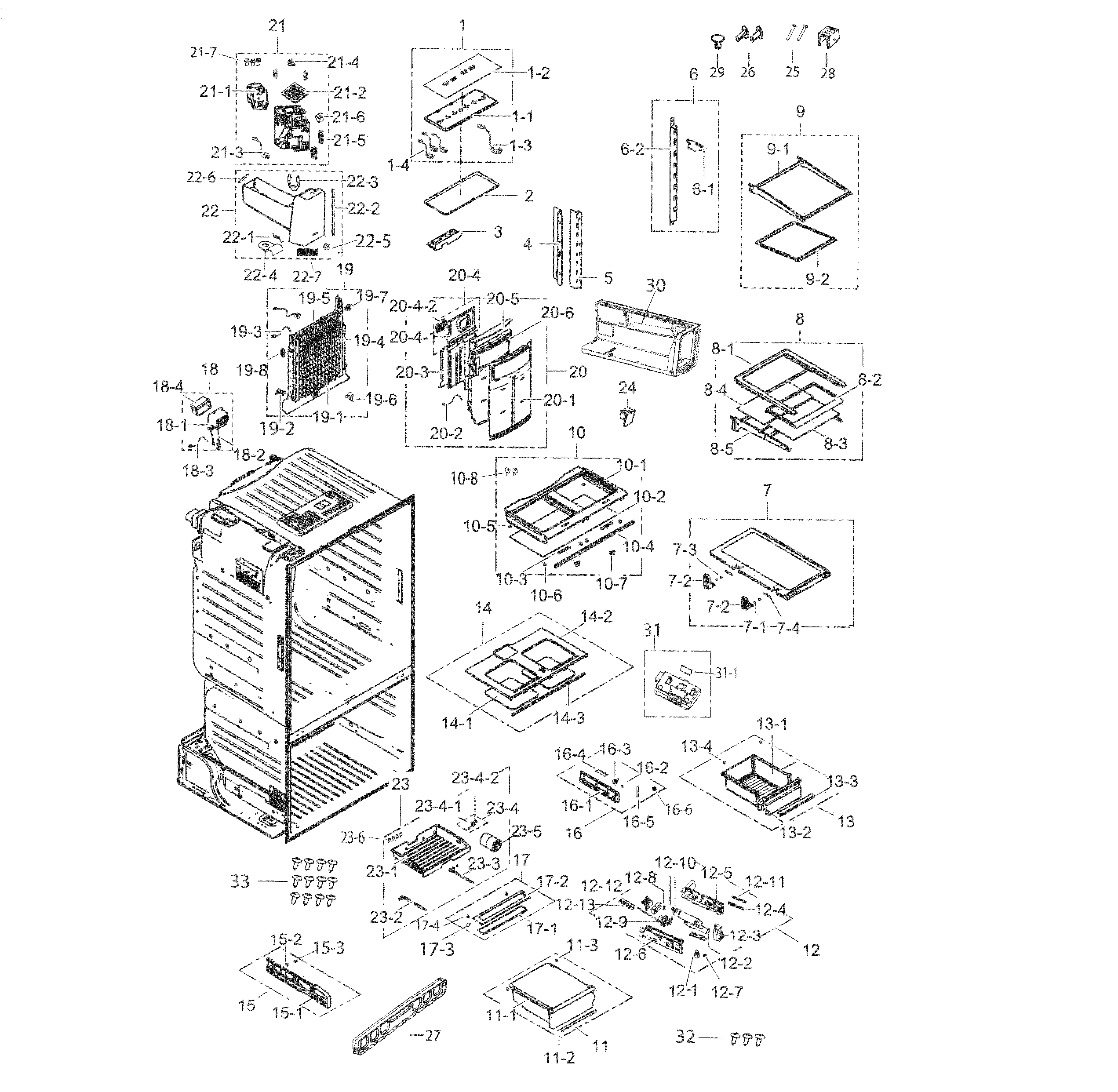 Fridge Diagram and Parts List for RF263BEAEWW AA-0003 Samsung Refrigerator
