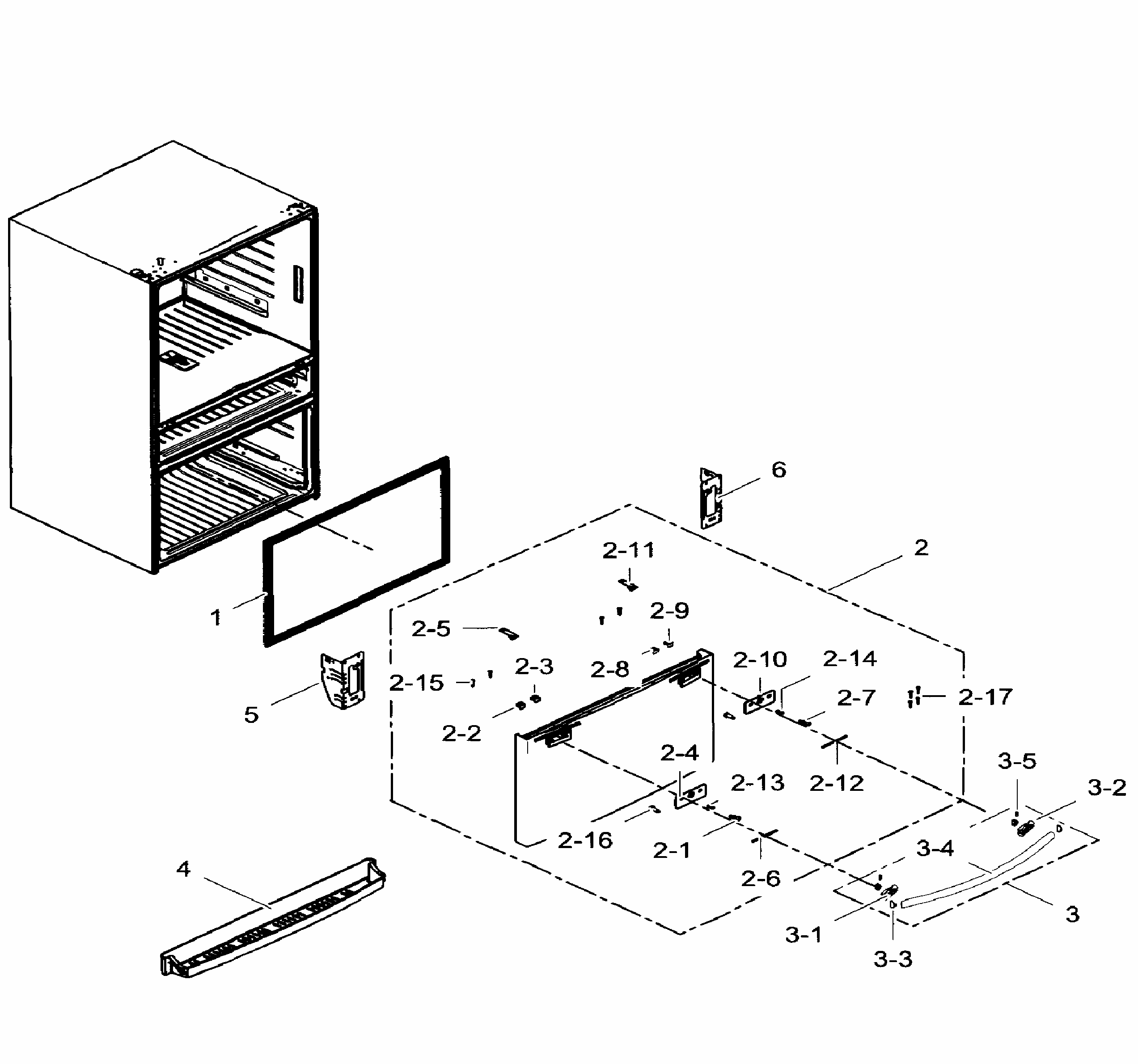 Freezer Door Diagram and Parts List for RF28HMEDBWW AA-0005 Samsung Refrigerator