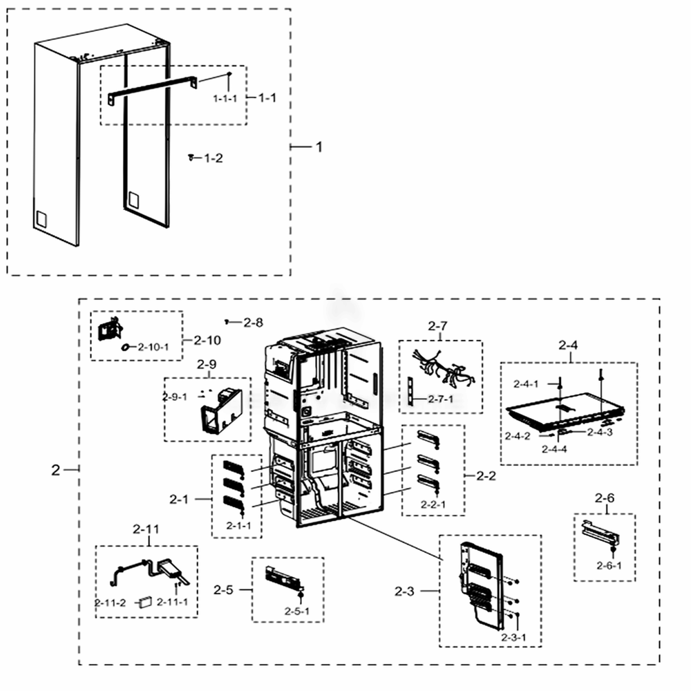 Cabinet 2 Diagram and Parts List for RF22K9381SR (AA)(0005) Samsung Refrigerator