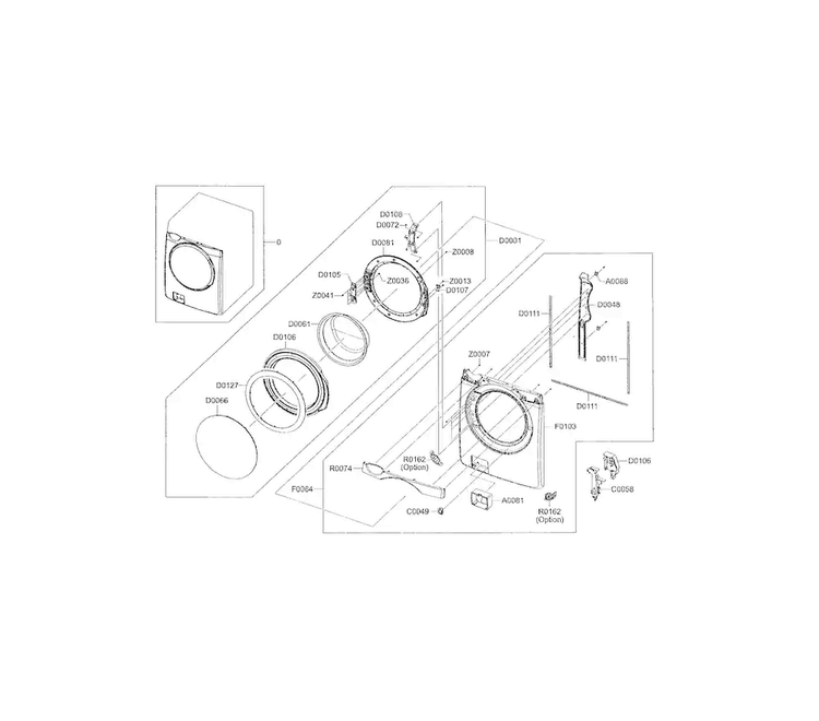 Frame Front And Door Diagram and Parts List for WF438AAR XAA Samsung Washer