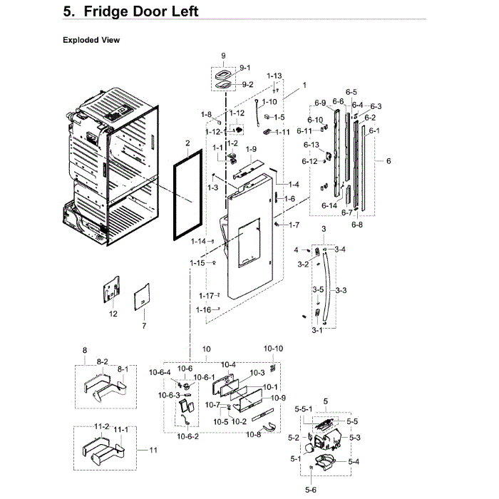 Left Door Diagram and Parts List for RF28HDEDPWW AA-00 Samsung Refrigerator